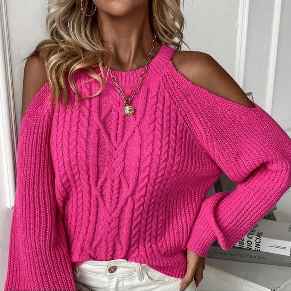 Cold shoulder cable knit sweater